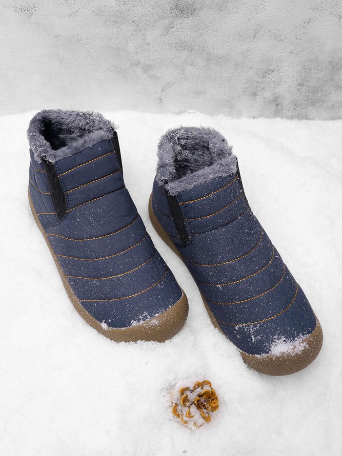 Large Size Unisex Waterproof Fur Lining Slip On Snow Boots | Women ...