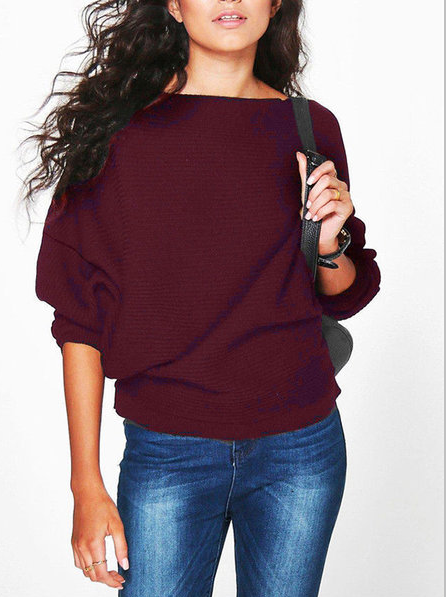 Casual Bateau/boat Neck Cotton Sweater | Women's Clothing | Casual Bateau/boat Neck Cotton 