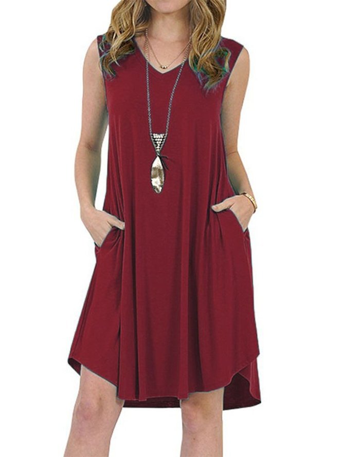 7 Colors Plus Size Summer Casual V-neck Sleeveless V-neck T-Shirt Dress ...