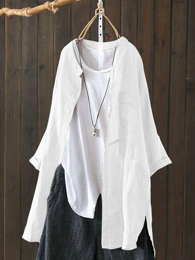 JFN Collar Solid Pocketed Casual Blouse