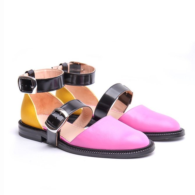 2019 Fashion Trends Low Heel Pink Color block Buckle Flats
