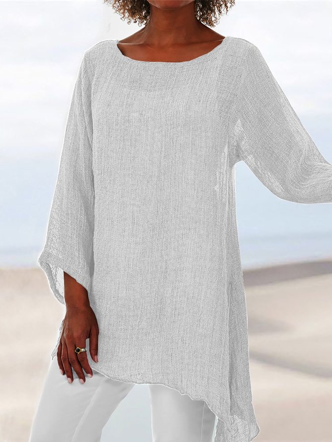 JFN Round Neck Solid Causal Tunic Tops