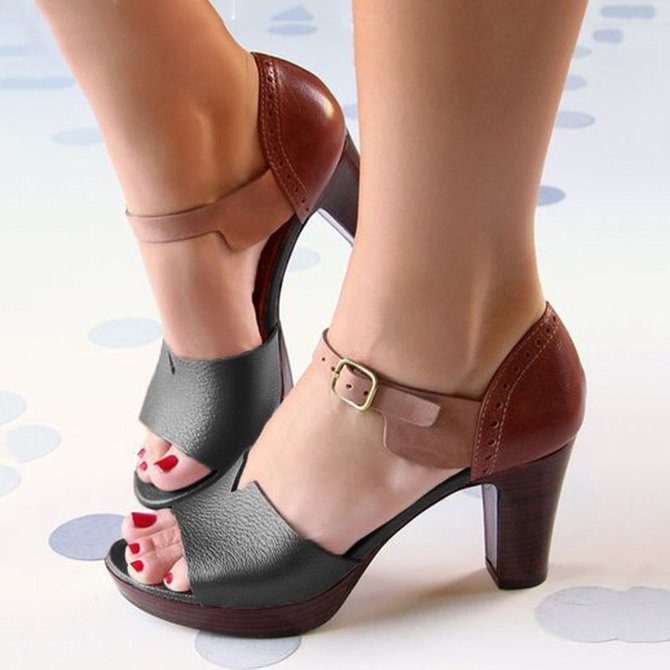 JFN  Chunky Heel Ankle Strap Elegant Shoes Working Daily Shoes
