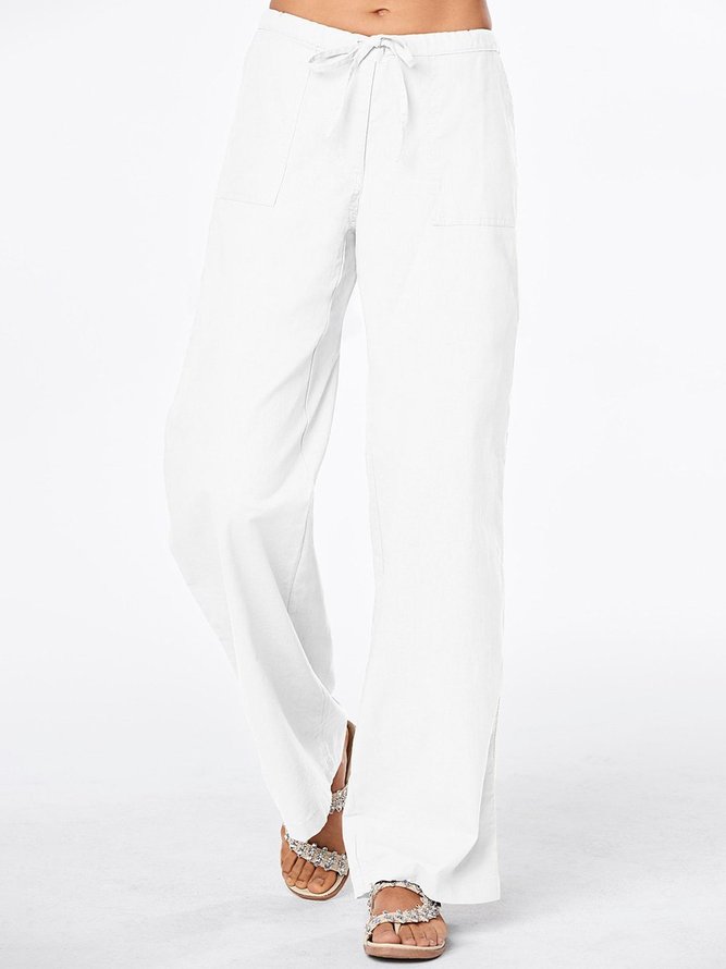 Solid Color Pockets Casual Linen Pants