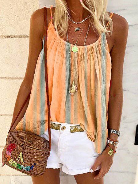 Sleeveless Crew Neck Tops