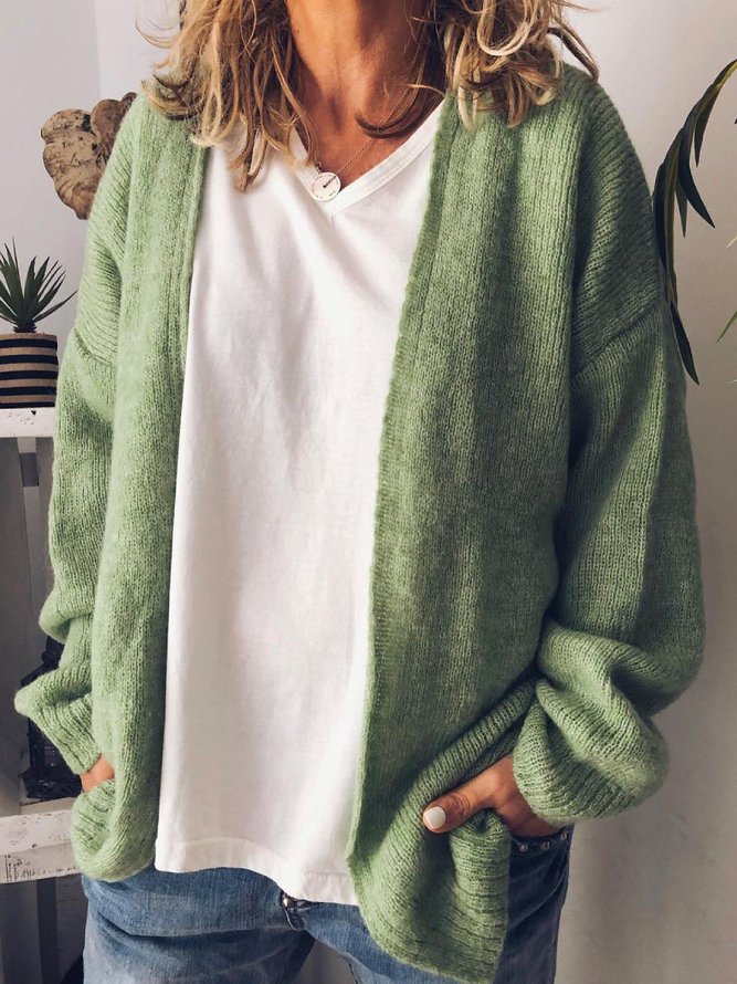 Plus Size Solid Casual Long Sleeve Cardigans