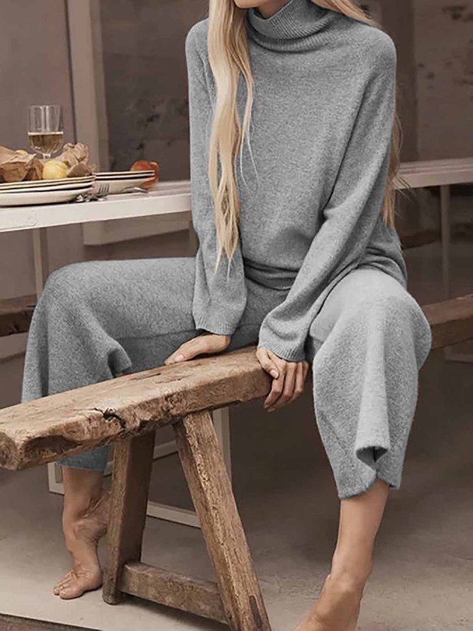 Turtleneck Long Sleeve Knitted Two Pieces Sets Two Piece Sets