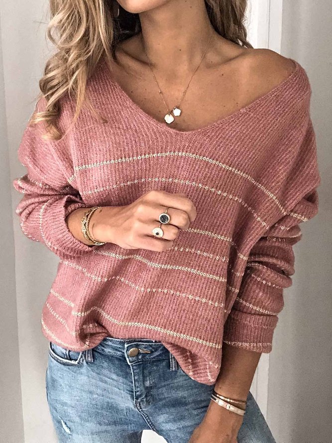 Striped Knitted Long Sleeve Sweaters