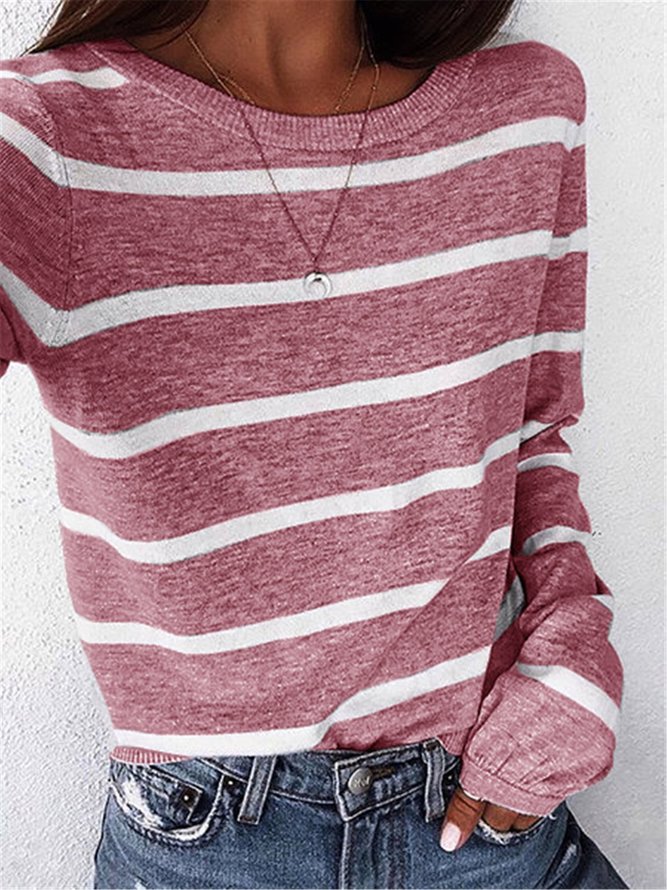 JFN Round Neck Stripes Casual T-Shirt/Tee