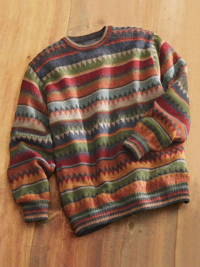 Multicolor Shift Tribal Vintage Floral-Print Sweater