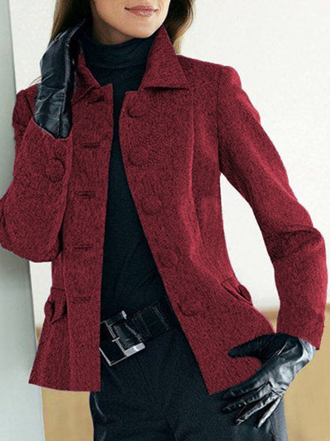 Solid Buttoned Pockets Jacket Plus Size Shawl Collar Coat