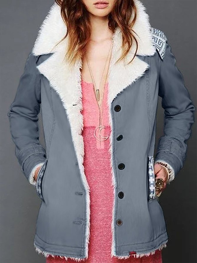 Casual Plain Turn-Down Collar Buttoned Long Sleeve Coat