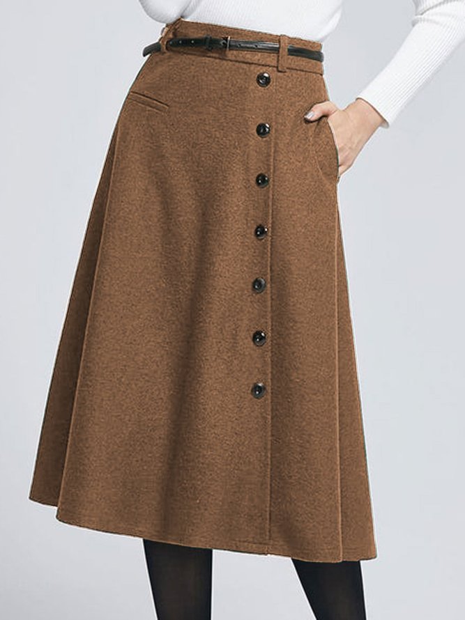 Plus Size Green Elegant Wool Blend Skirt