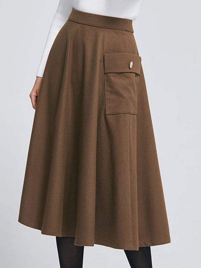 Brown Vintage Wool Blend Buttoned Skirt
