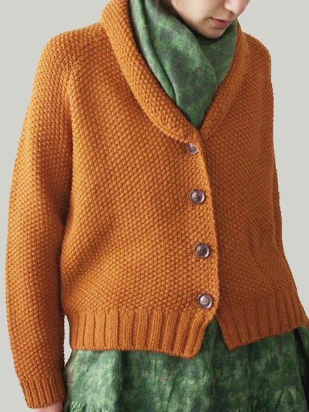 Red Vintage Cotton-Blend Buttoned Knit coat