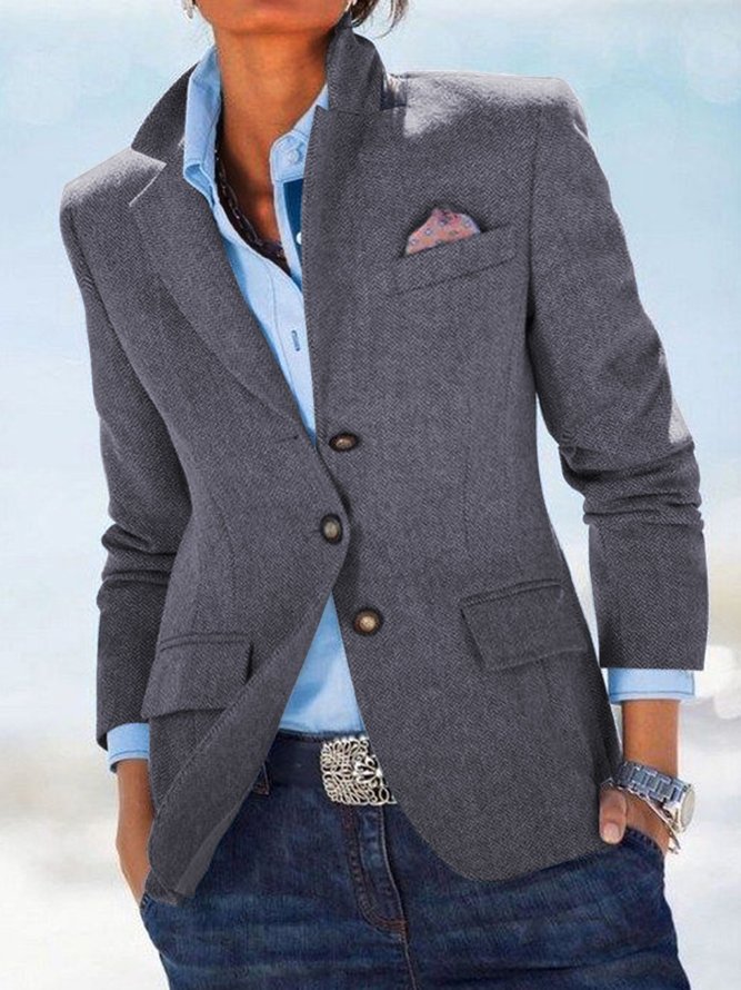 Solid Pockets Blazer Plus Size Lapel Jacket