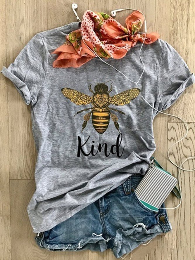Bee Kind Printed Short Sleeve Round Neck Casual T-shirt