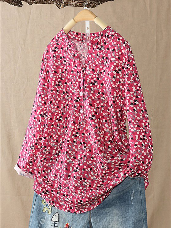 3/4 Sleeve Floral-Print Casual Blouse