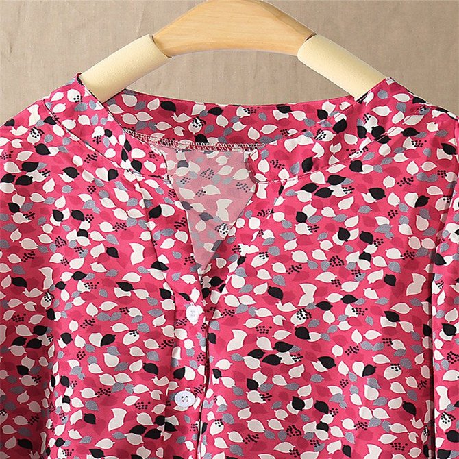 3/4 Sleeve Floral-Print Casual Blouse
