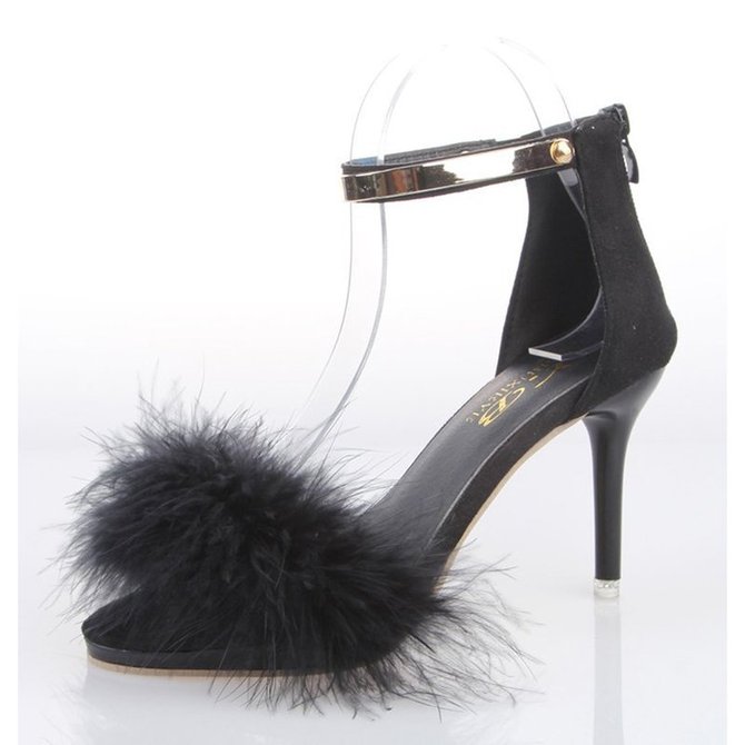 Metallic Feather Party Heel Sandals | Women's Shoes | Justfashionnow ...
