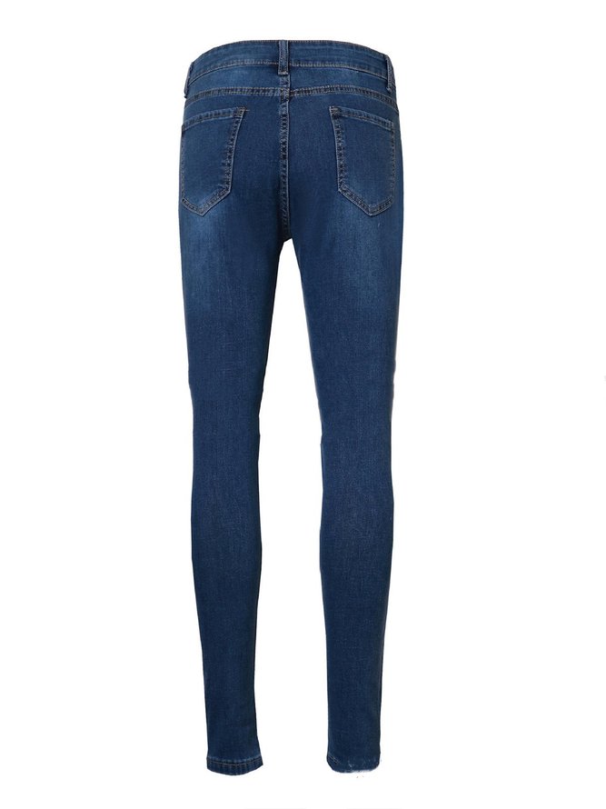 Denim Casual Plain Buttoned Pockets Jeans