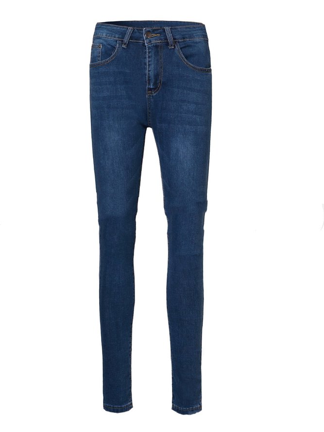 Denim Casual Plain Buttoned Pockets Jeans