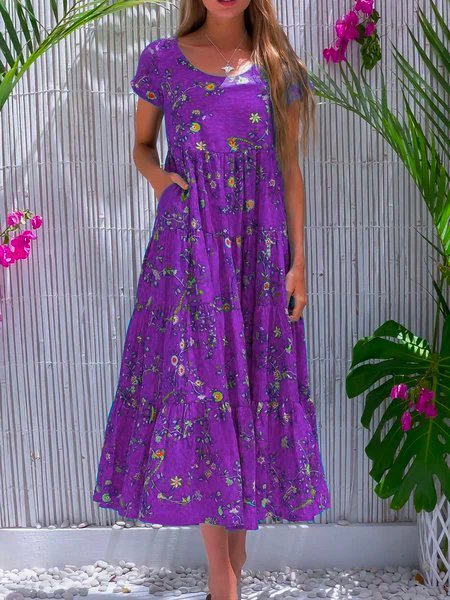 Blue Cotton-Blend Sleeveless Casual Weaving Dress