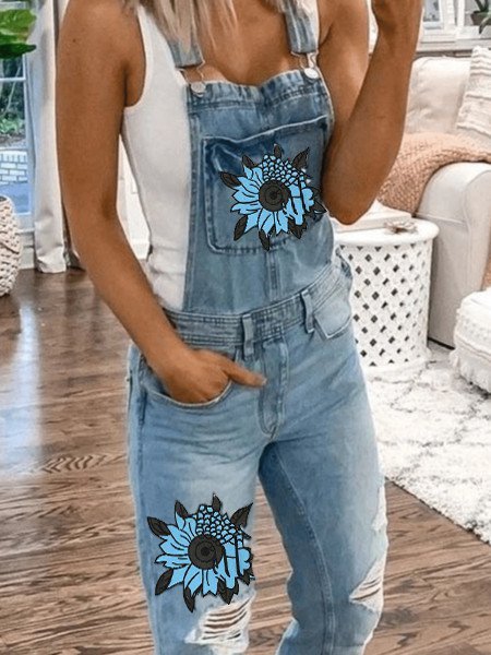 As Picture Floral-Print Holiday Denim Jumpsuit & Romper