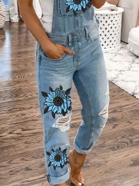 As Picture Floral-Print Holiday Denim Jumpsuit & Romper