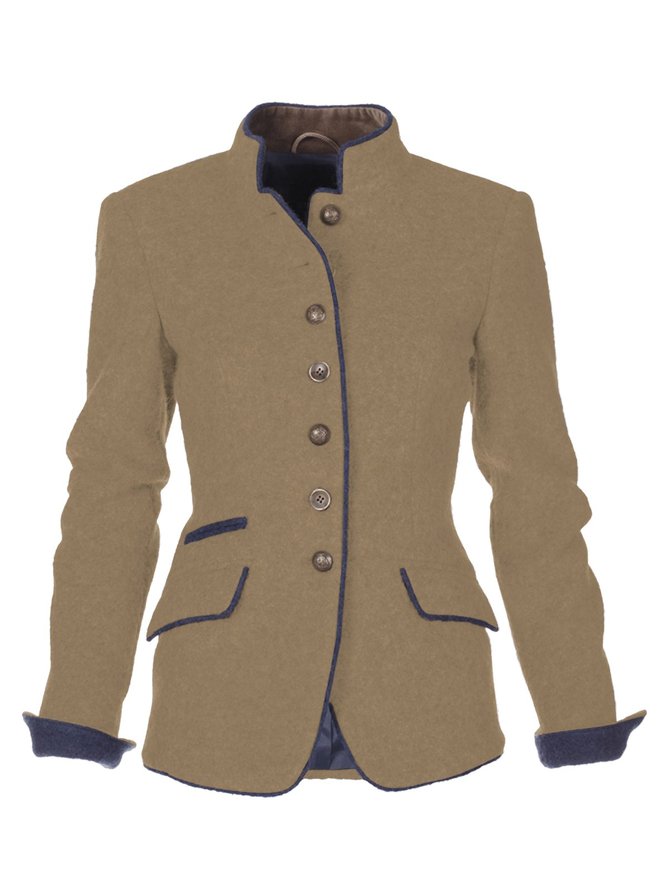 Solid Vintage Blazer Plus Size Stand Collar Jackets