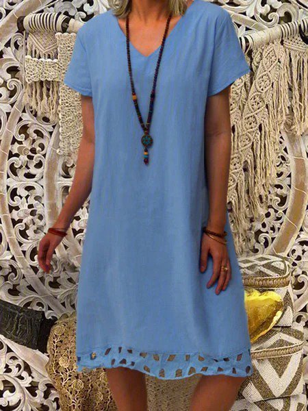 V Neck Women Summer Weaving Dress A-Line Casual Weaving Dress