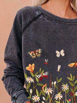 Butterfly Animal Printed Long Sleeve Casual Sweatshirts