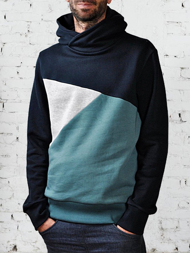 Autumn and winter leisure color matching sports Turtleneck Geometric Color-Block Sweatshirt
