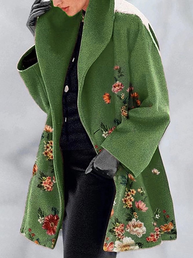New Women Fashion Floral Print Long Sleeve Cotton Jacket Coats