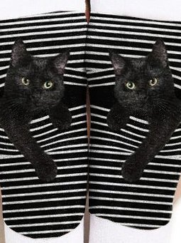JFN Cute Black Cat Printed Casual Cotton Socks