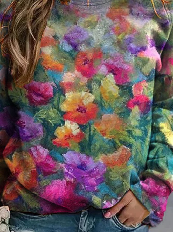 New Women Fashion Crew Neck Floral Printed Casual Sweatshirts & Hoodies