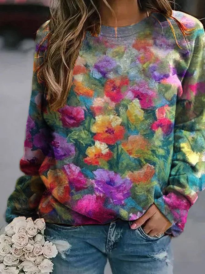 New Women Fashion Crew Neck Floral Printed Casual Sweatshirts & Hoodies