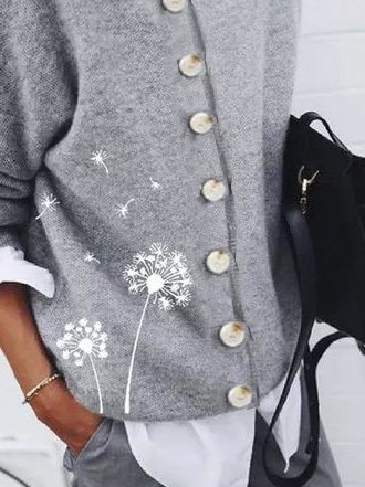 JFN Floral Print Button Design Long Sleeve Sweater