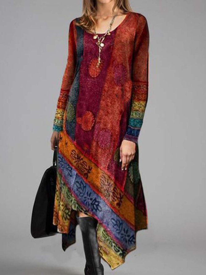 Long Sleeve Asymmetrical Weaving Dress