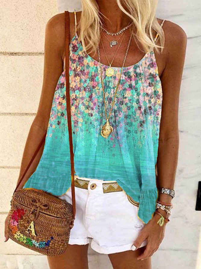 JFN Summer Floral-Print Floral Spaghetti Vacation Casual Tanks & Camis