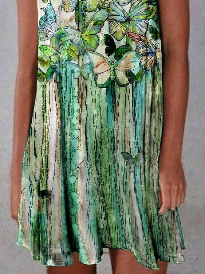 Designer oil painting butterfly print dress