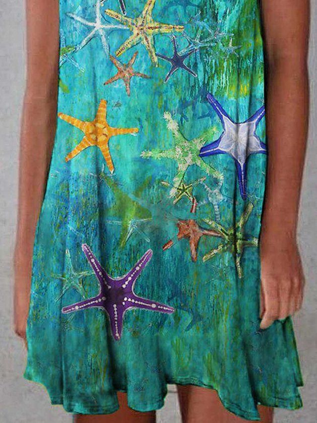 Designer oil painting starfish print dress