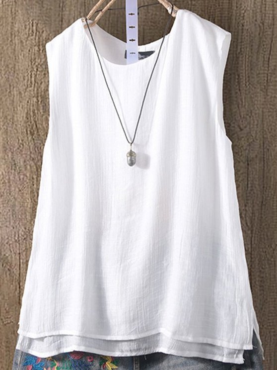 Cotton-Blend Sleeveless Shirts & Tops