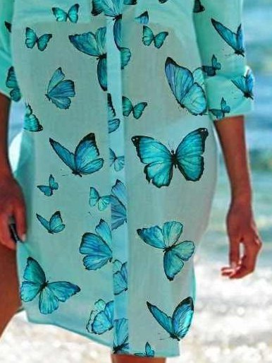 Shawl Collar Butterfly Long Sleeve Weaving Dress
