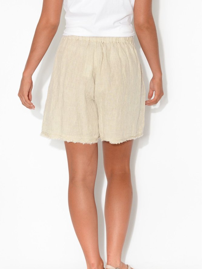 Cotton-blend Linen Casual Holiday Plain Shorts