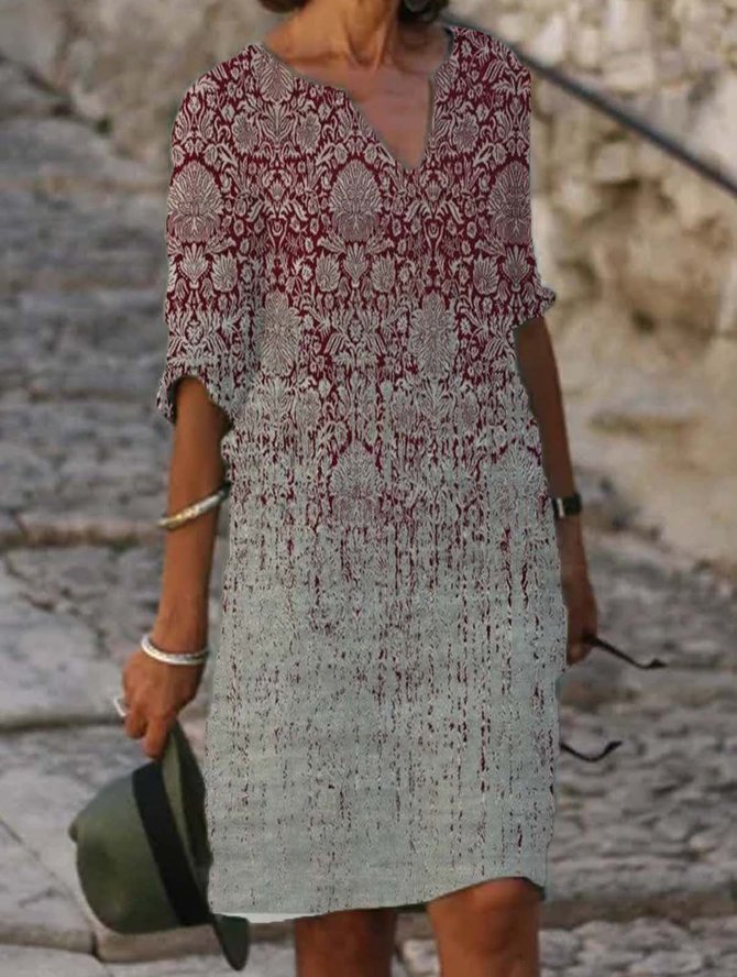 Casual V Neck Cotton-Blend Knitting Dress