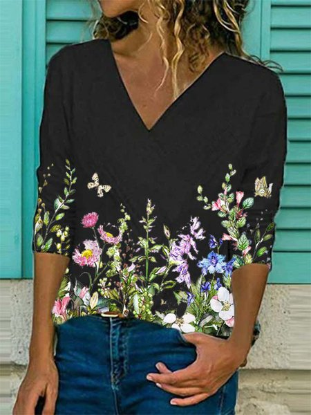 Floral-Print Long Sleeve Casual Tops | justfashionnow