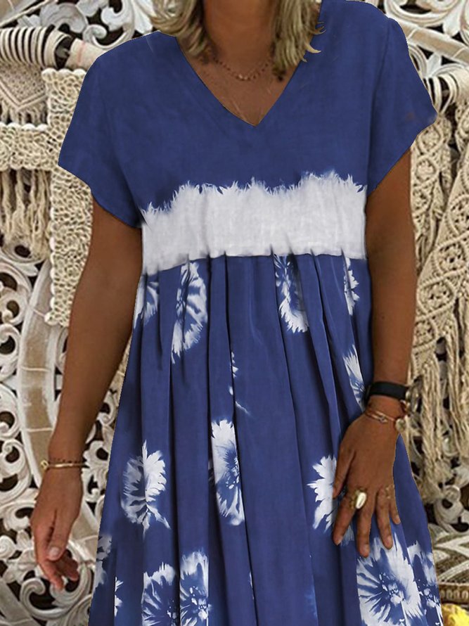 Ombre/Tie-Dye Cotton-Blend Short Sleeve Dresses