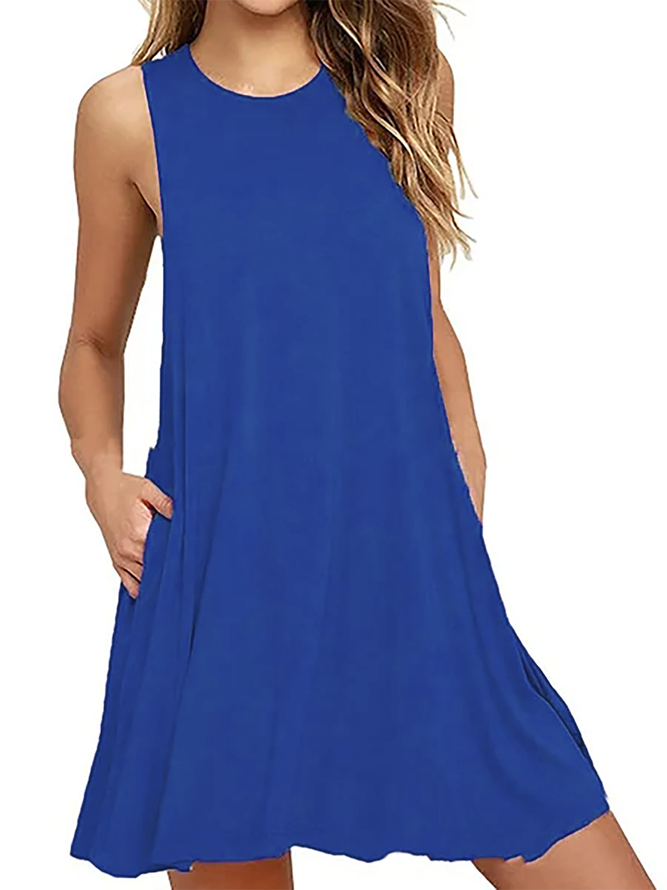 A-line Women Daily Sleeveless Cotton-blend Solid Summer Dress ...