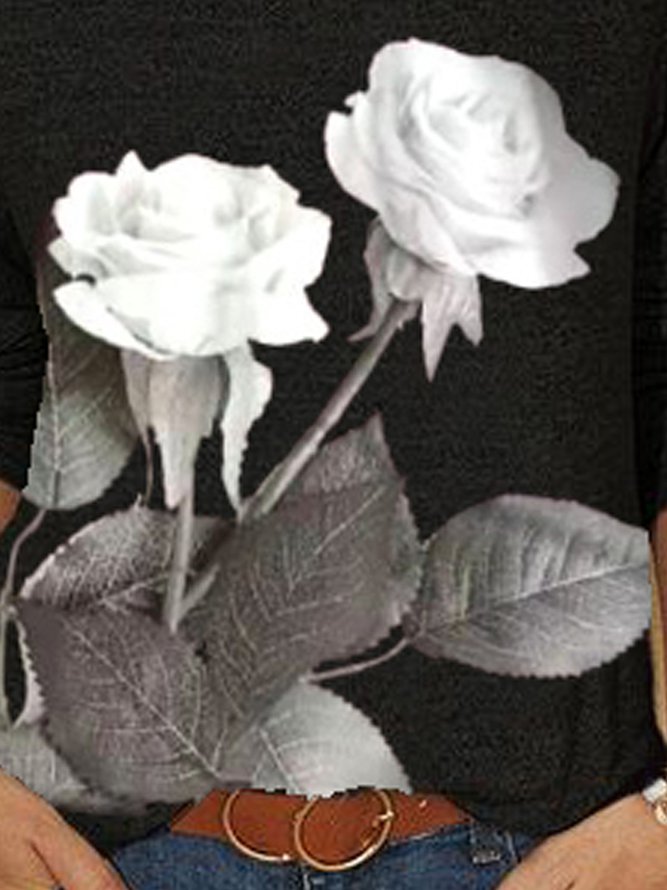 Long Sleeve Floral Shift Cotton-Blend Shirts & Tops